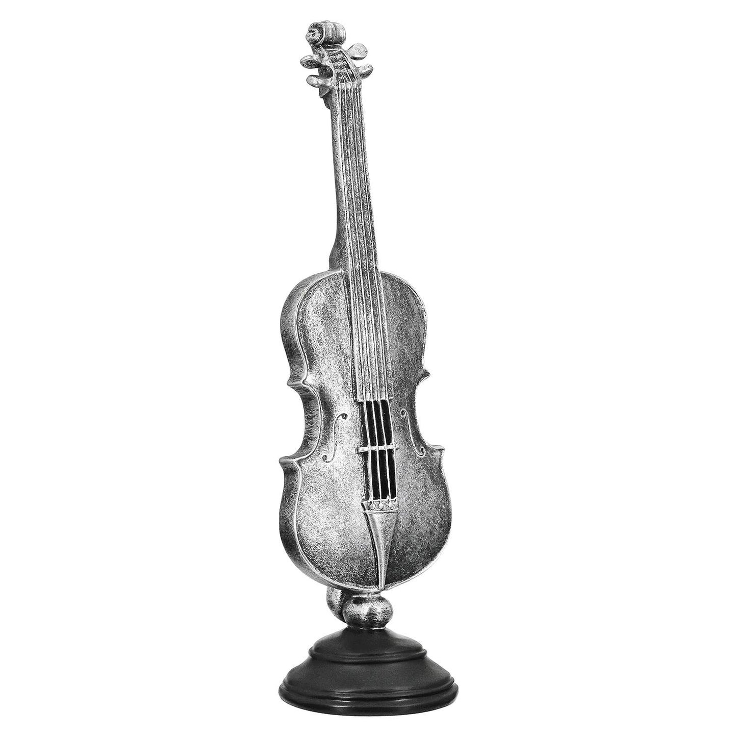 Beeldhouwwerk Cello & Saxofoon 2-sort. zilverkleurig, VE 2: Op basis, antieke afwerking, op ronde basis: 9 x 9,5 x 3,5 cm Cello: 10 x 10 x 36 cm Saxofoon: 14,5 x 10 x 36,5 cm / Zilver / Kunsthars