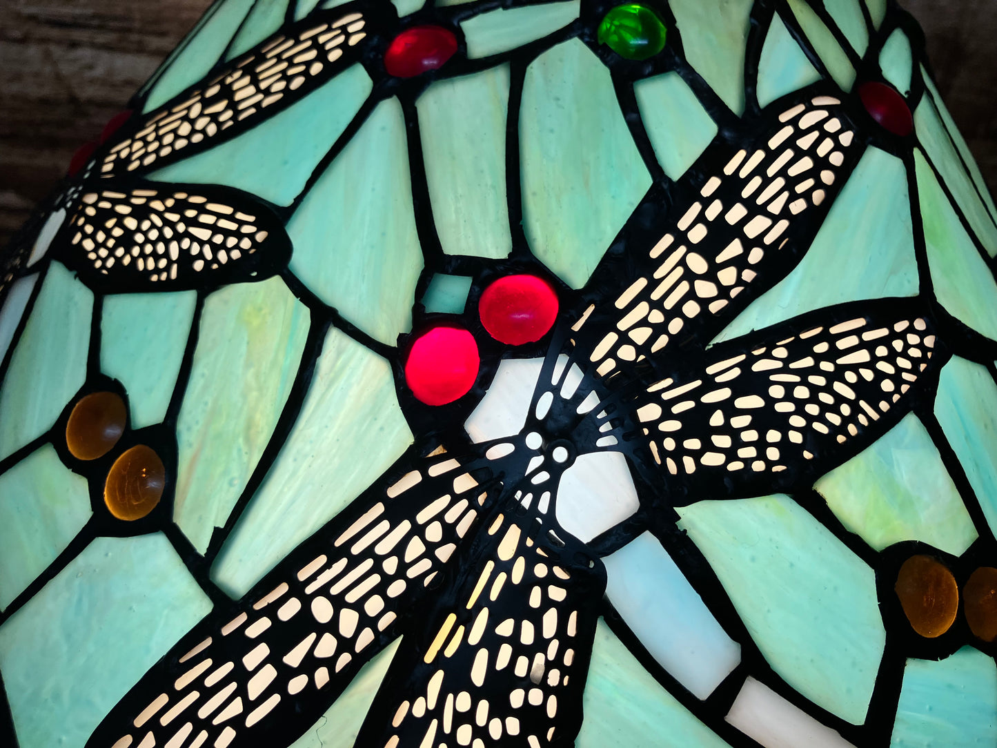 Glas in lood tafellamp (Dragonfly).