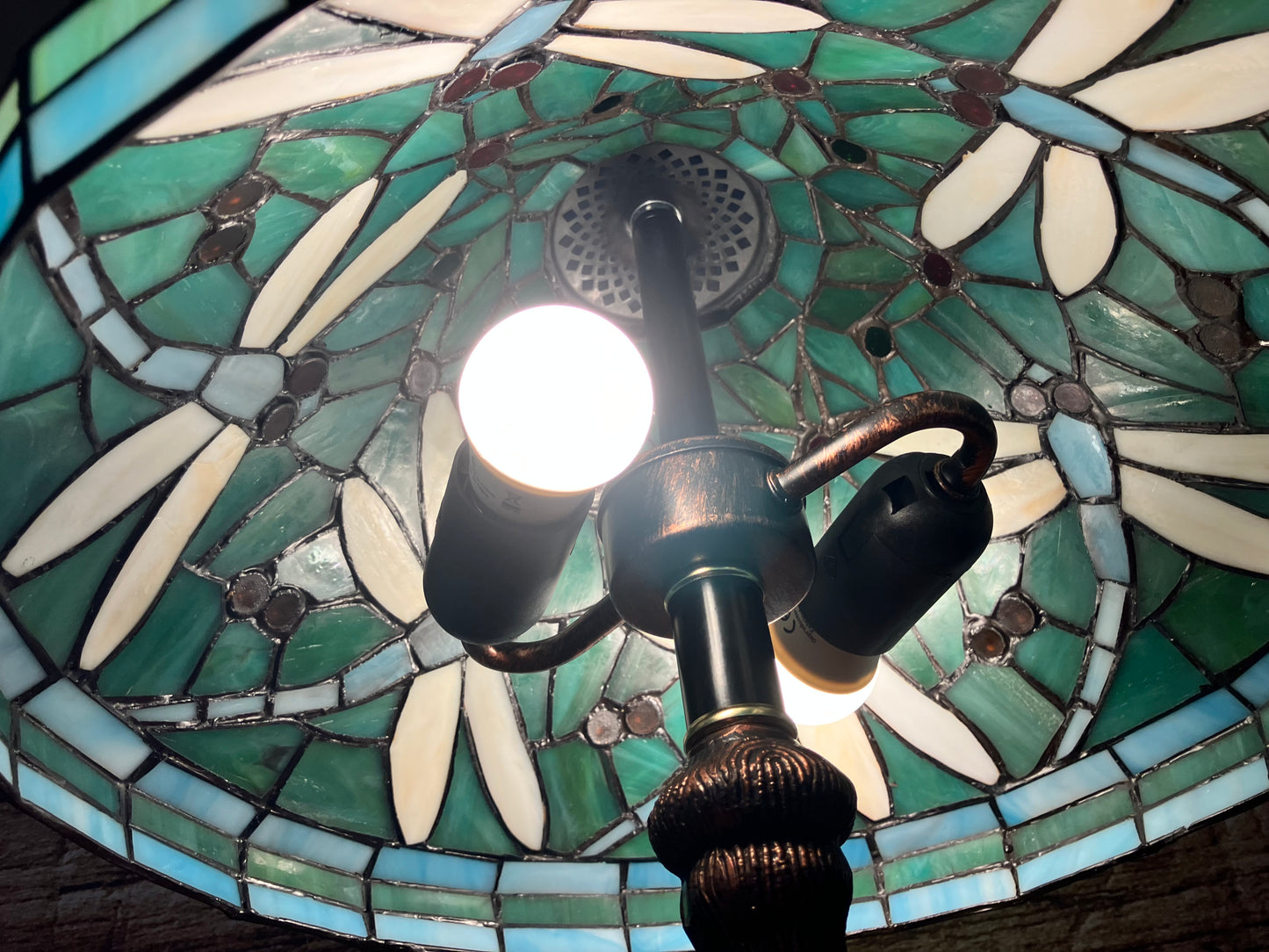 Glas in lood tafellamp (Dragonfly).