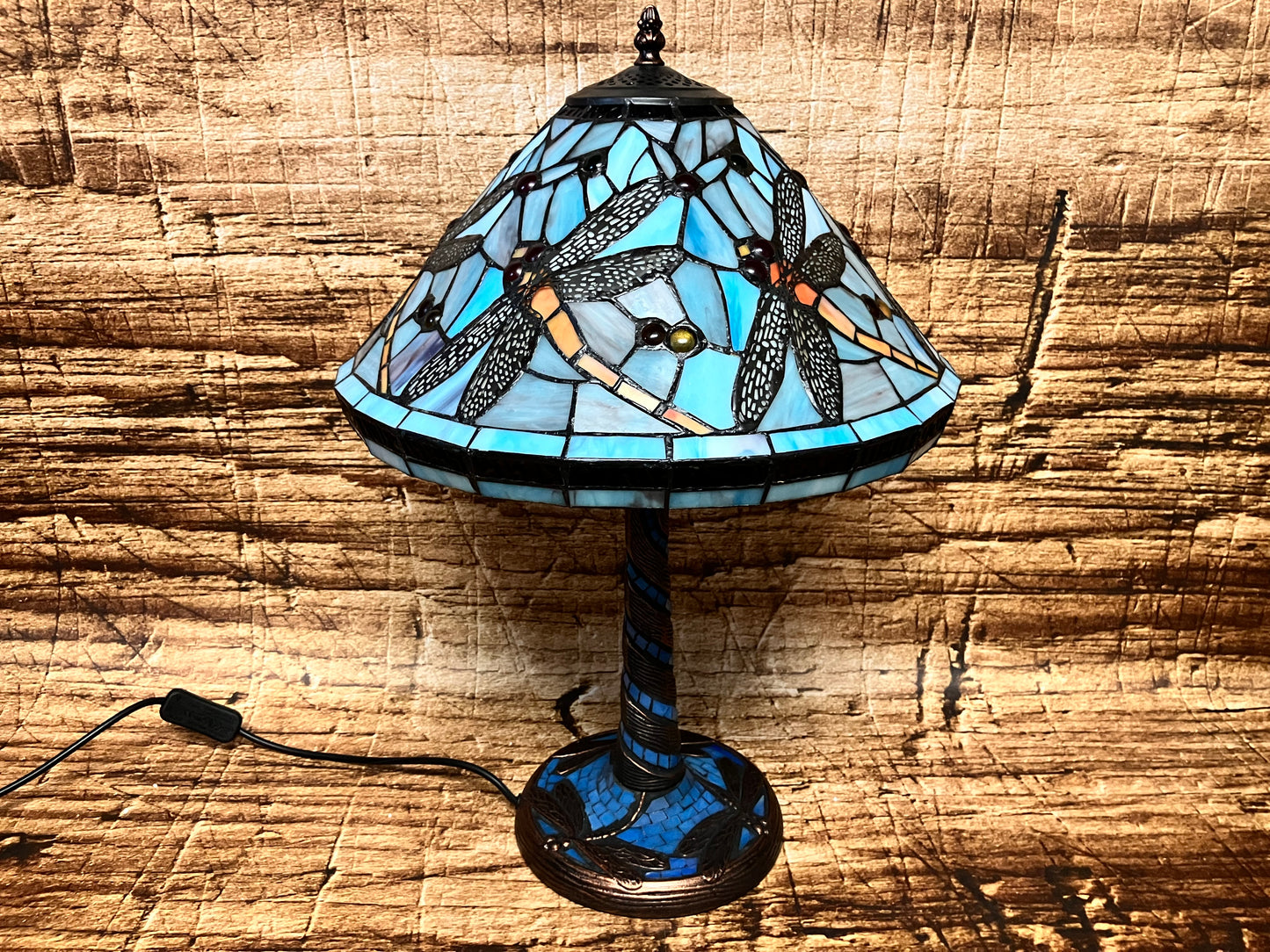 Glas in lood tafellamp (Dragonfly).