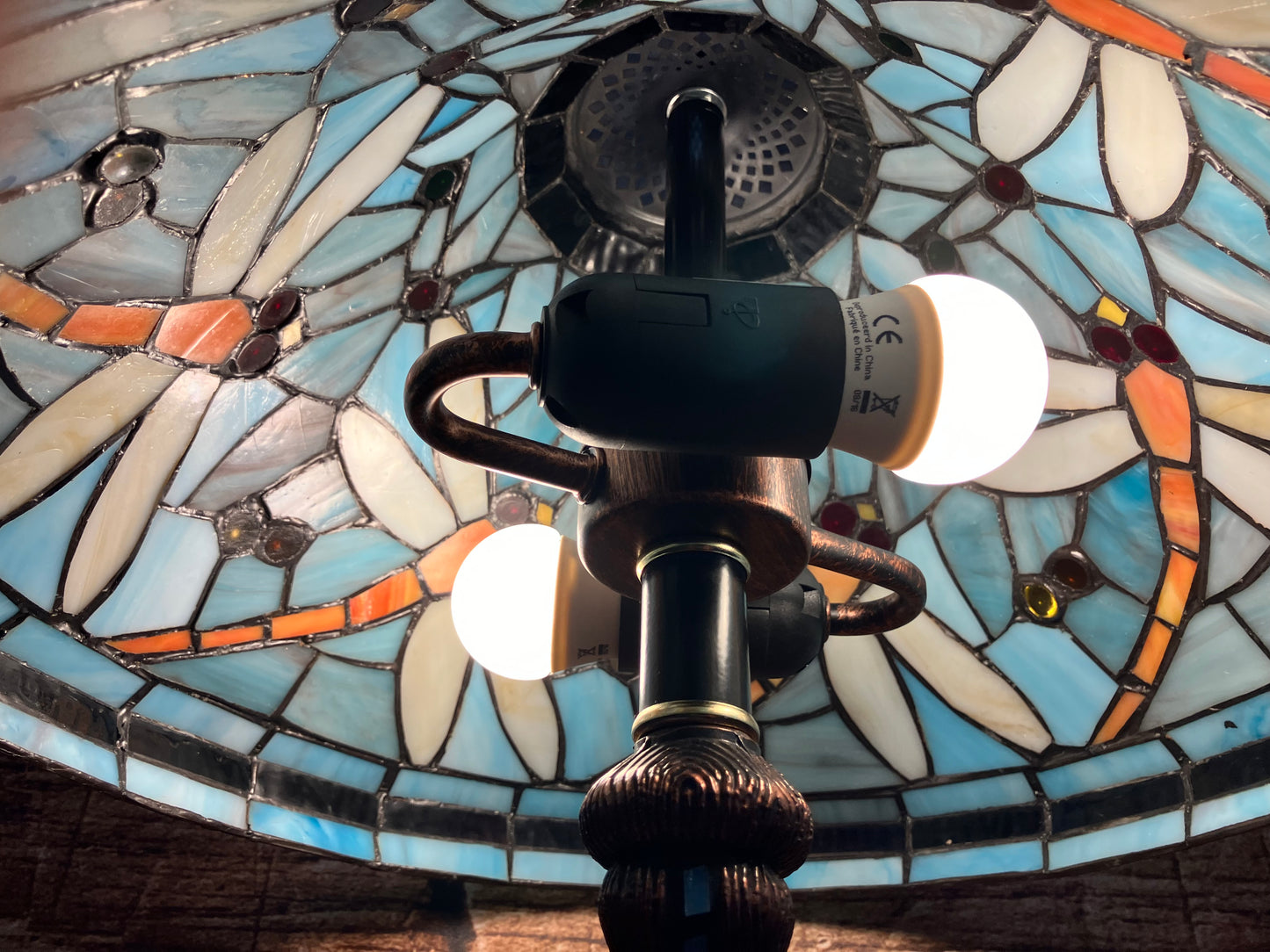 Glas in lood tafellamp (Dragonfly).