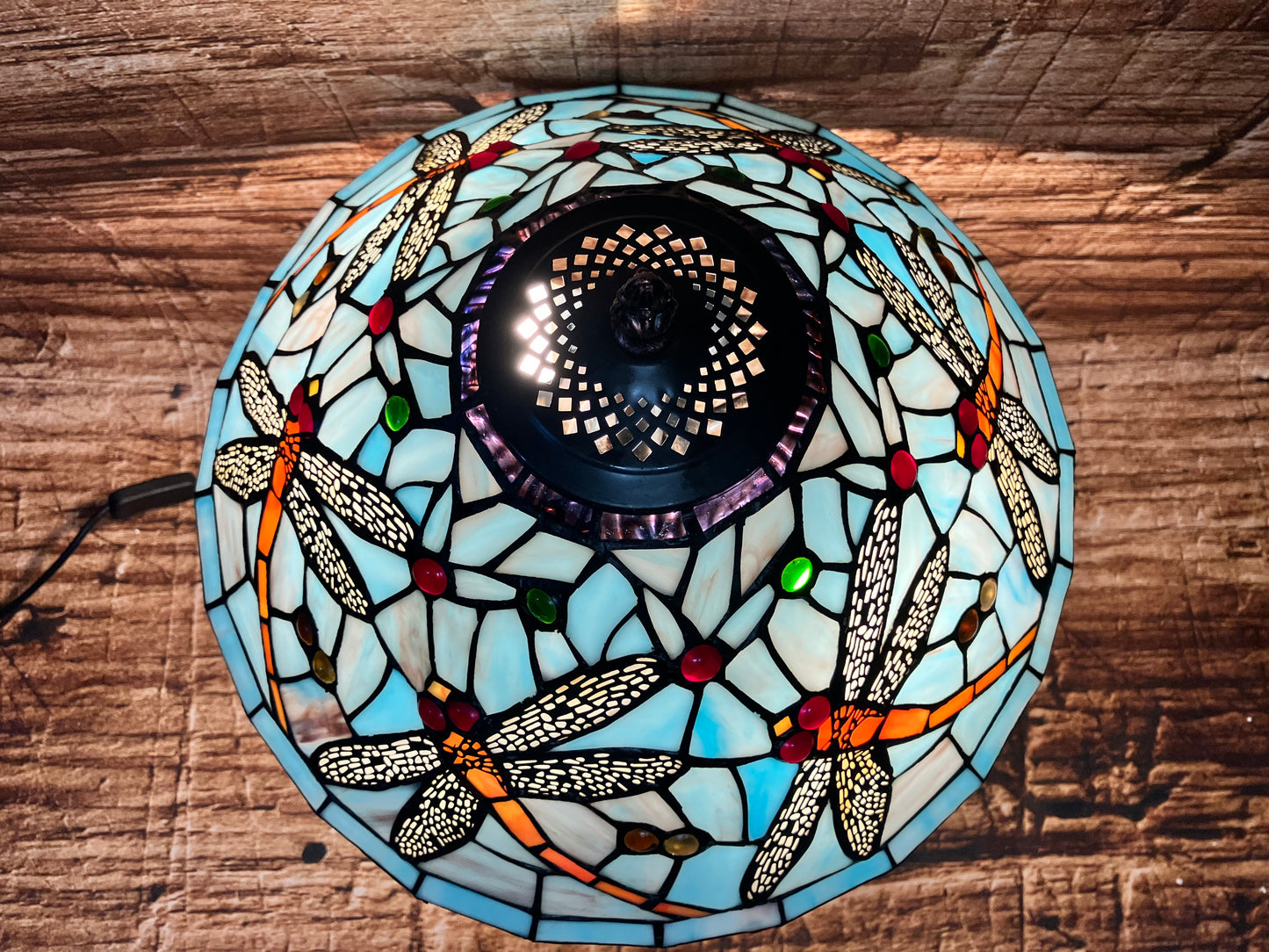 Glas in lood tafellamp (Dragonfly).