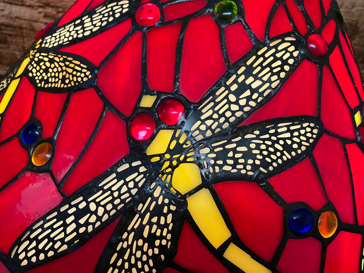 Glas in lood tafellamp (Dragonfly).