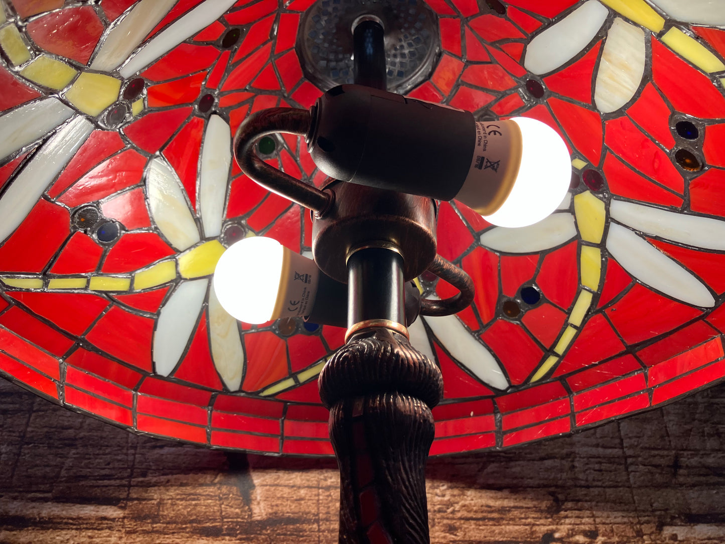 Glas in lood tafellamp (Dragonfly).