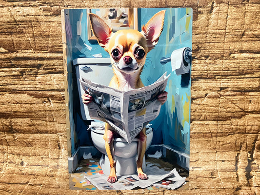 Chihuahua op het Toilet met Krant wandbord