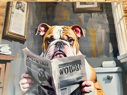 Bulldog op het Toilet met Krant wandbord