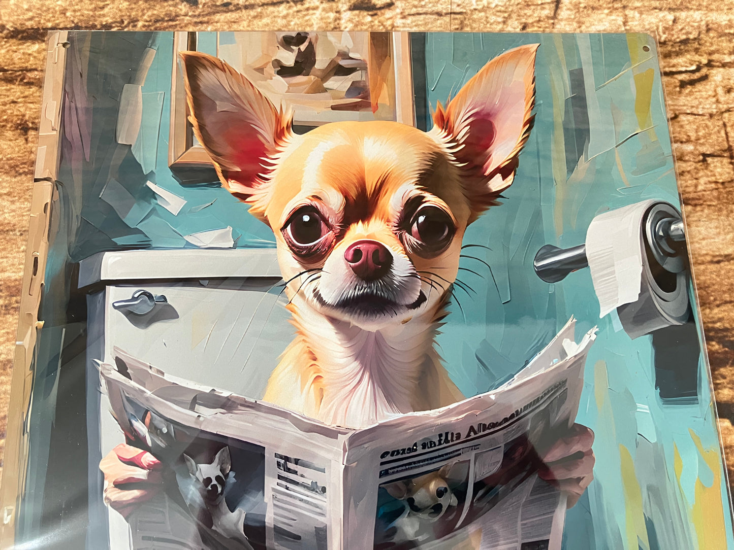 Chihuahua op het Toilet met Krant wandbord
