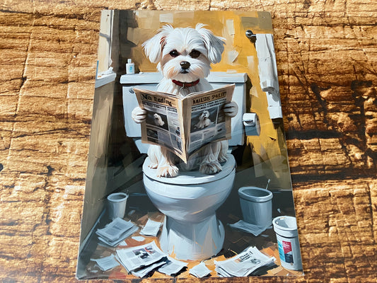 Cockapoo on the Toilet with Newspaper Wall Plaque