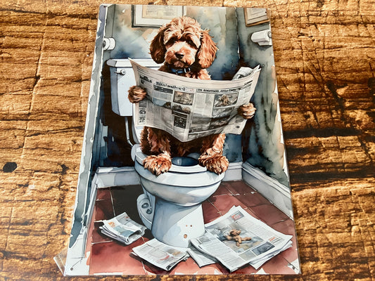 Cockapoo on the Toilet with Newspaper Wall Plaque