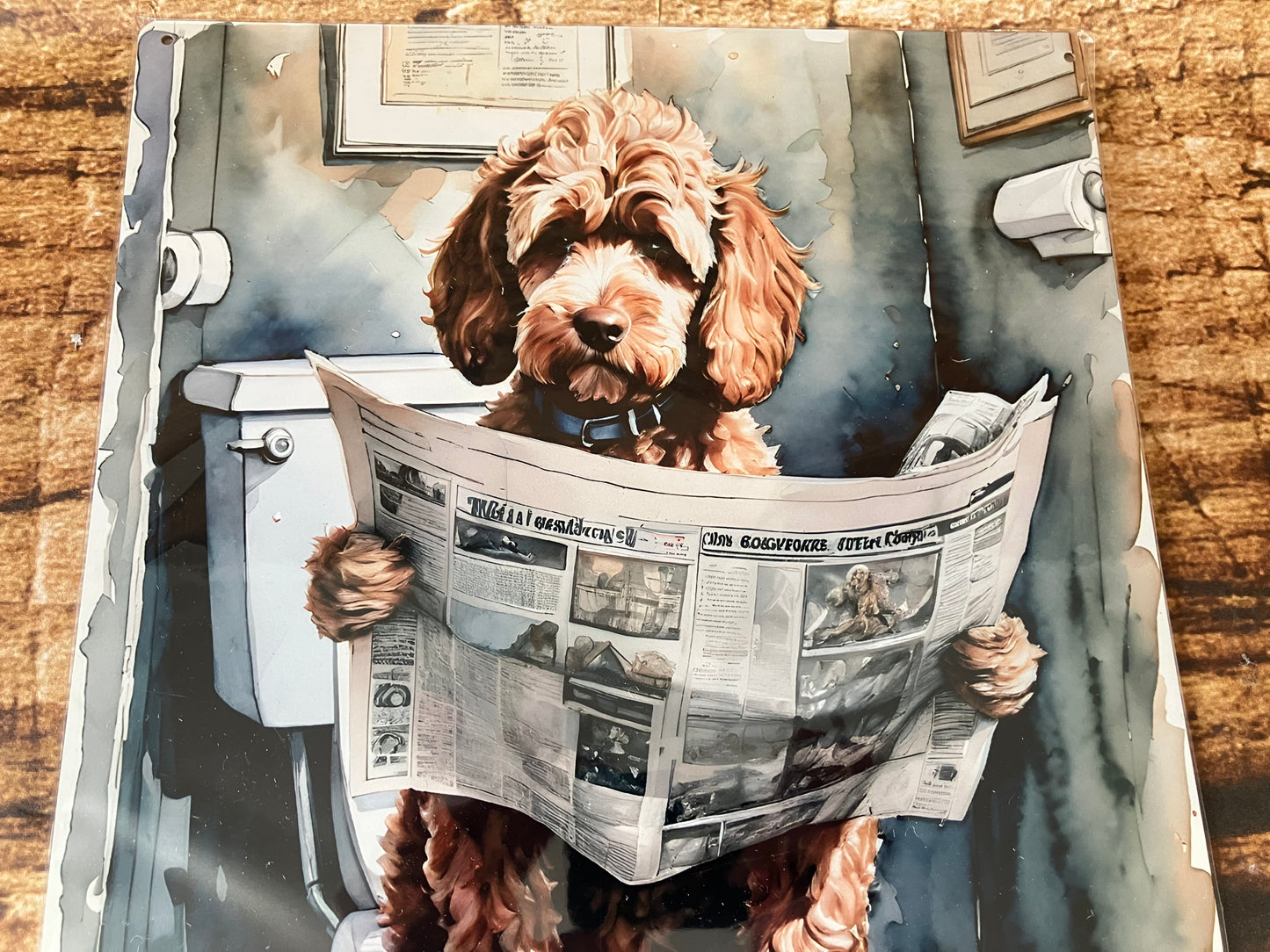Labradoodle op het Toilet met Krant wandbord