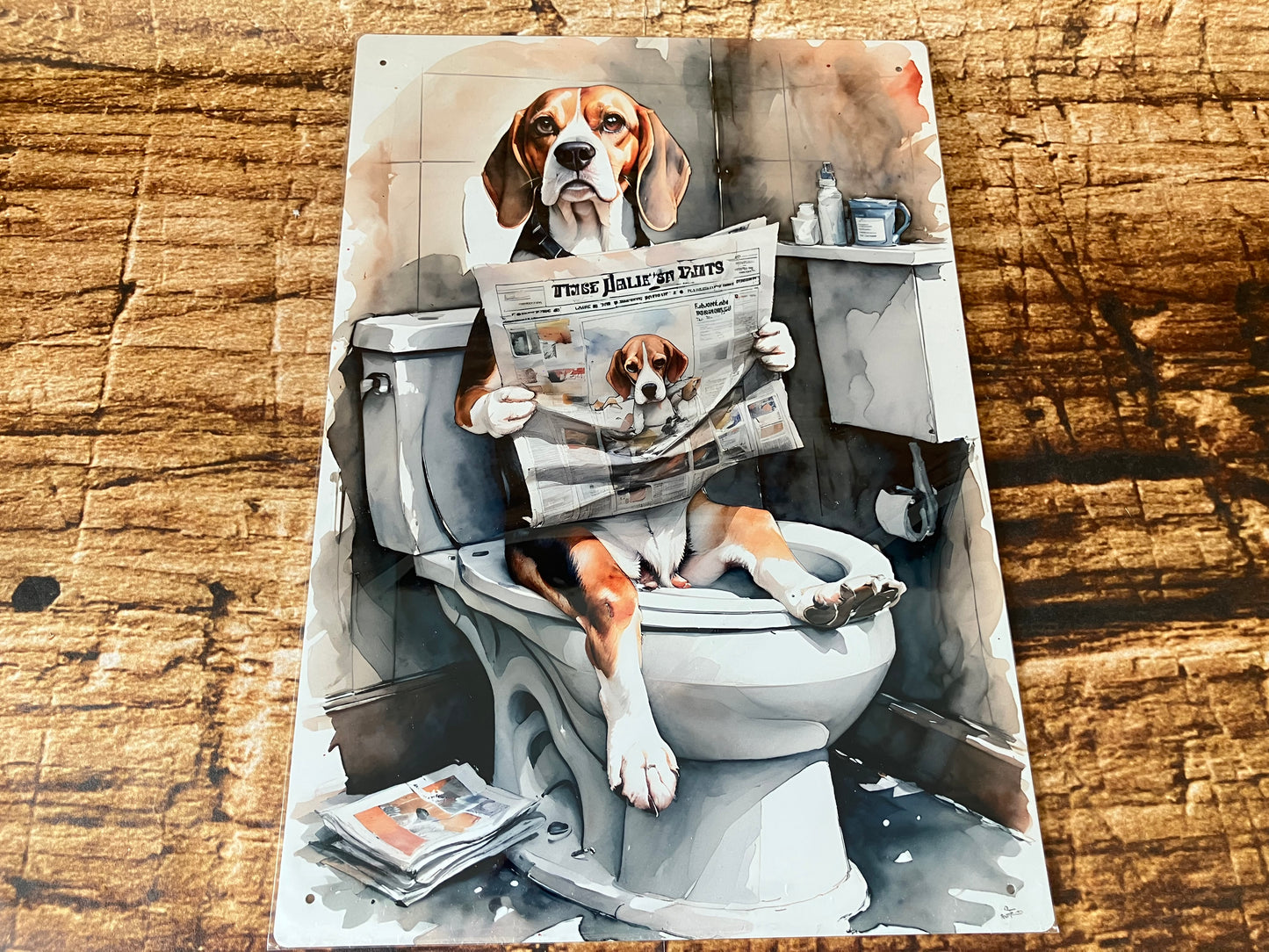 Cockapoo auf der Toilette mit Zeitung Wandschild