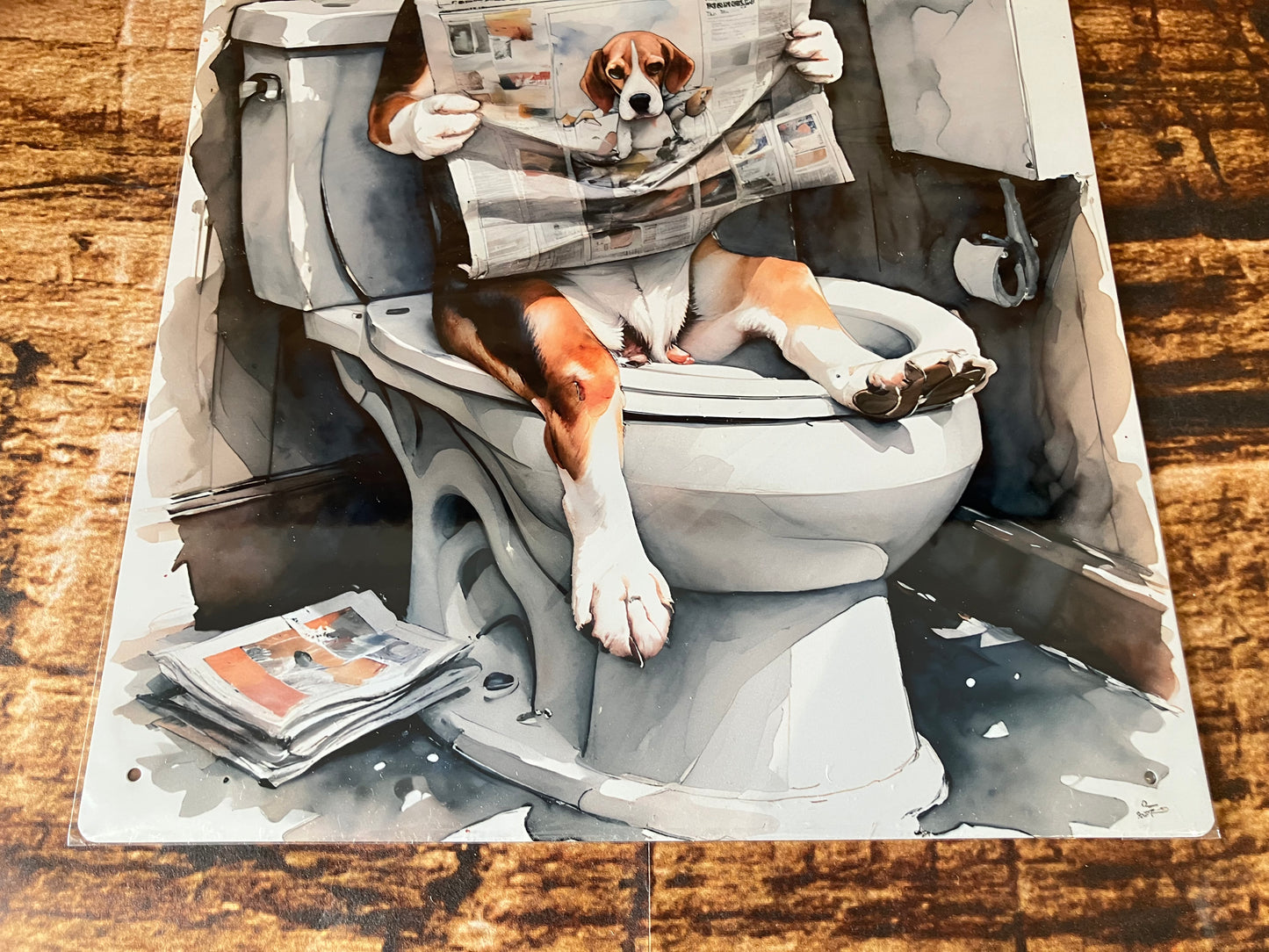Cockapoo auf der Toilette mit Zeitung Wandschild