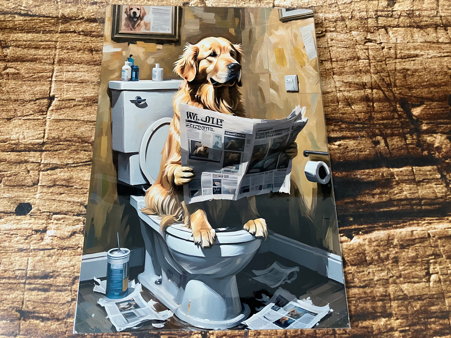 Cockapoo on the Toilet with Newspaper Wall Plaque