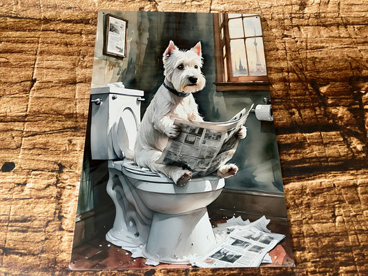 Cockapoo on the Toilet with Newspaper Wall Plaque
