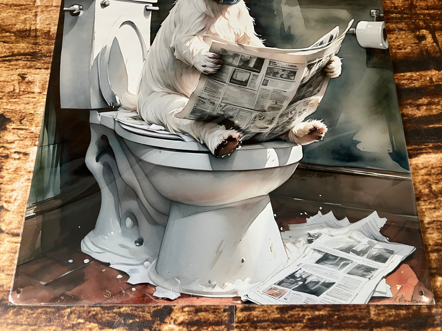 Cockapoo auf der Toilette mit Zeitung Wandschild