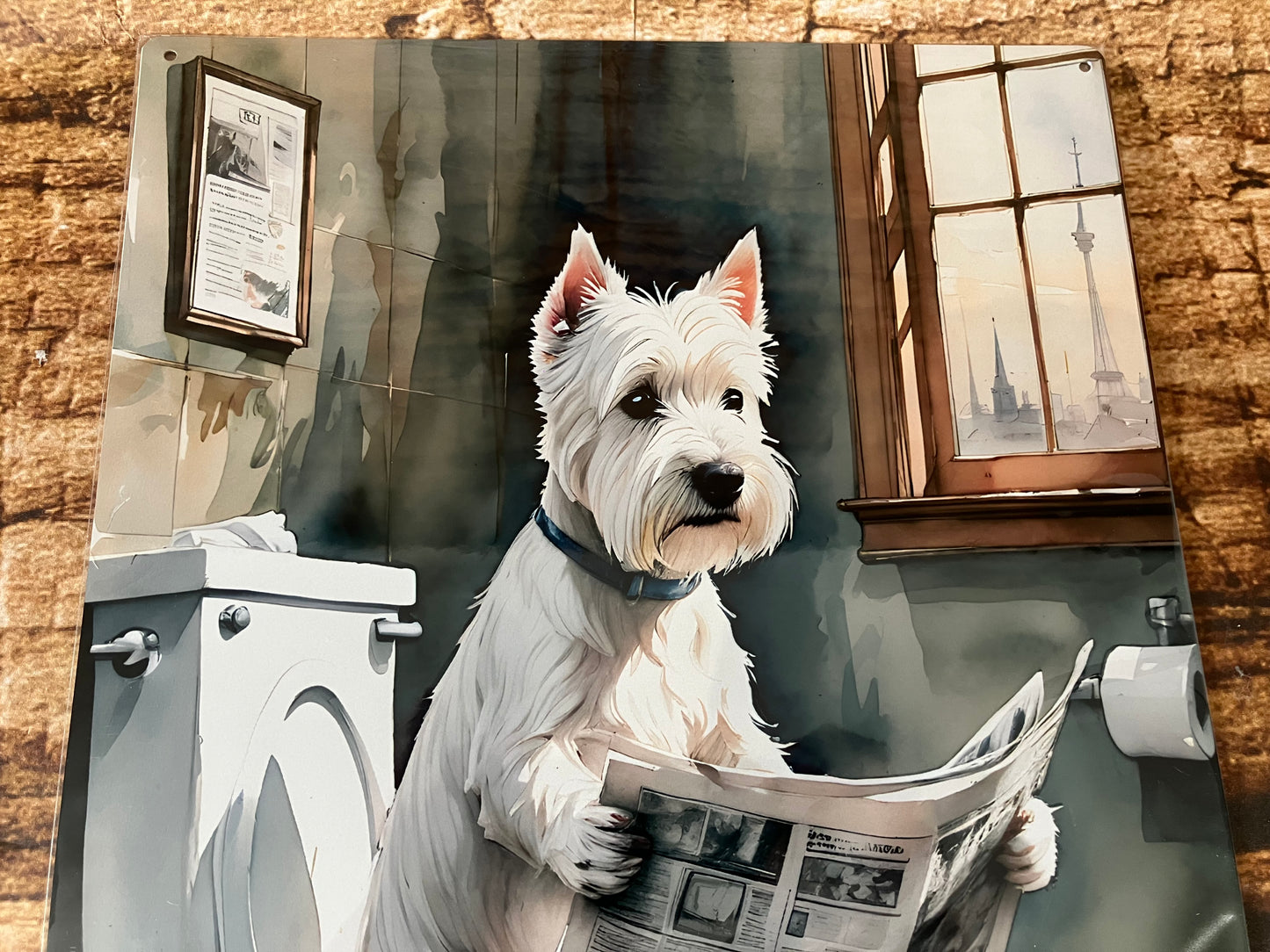 Cockapoo auf der Toilette mit Zeitung Wandschild