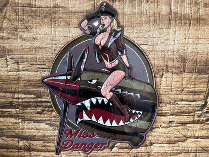 Metalen Wandbord Pin-Up Vliegtuig Miss Danger
