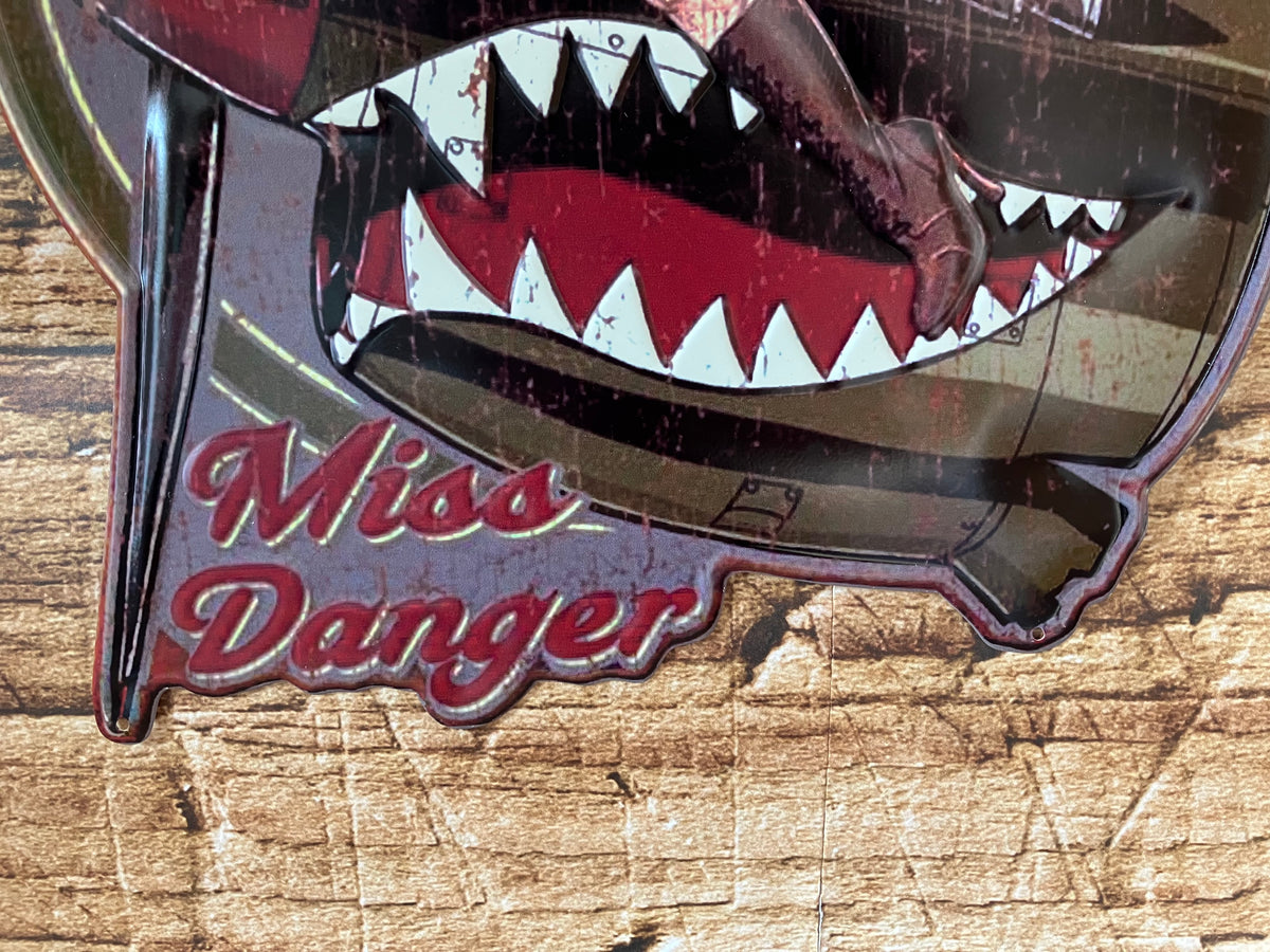Metalen Wandbord Pin-Up Vliegtuig Miss Danger