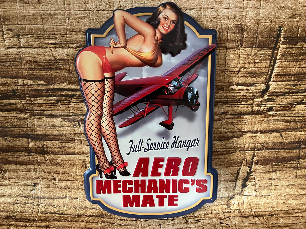 Metalen Wandbord Pin-Up Aero Mechanic's Mate