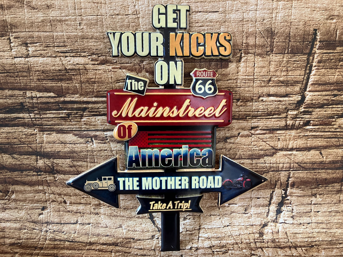 Metalen Wandbord Get Your Kicks on Route 66