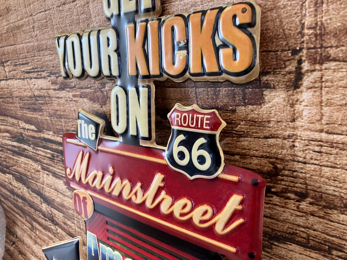 Metalen Wandbord Get Your Kicks on Route 66