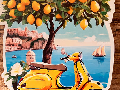 Metalen Wandbord Vespa & Citroenboom Italiaanse kust