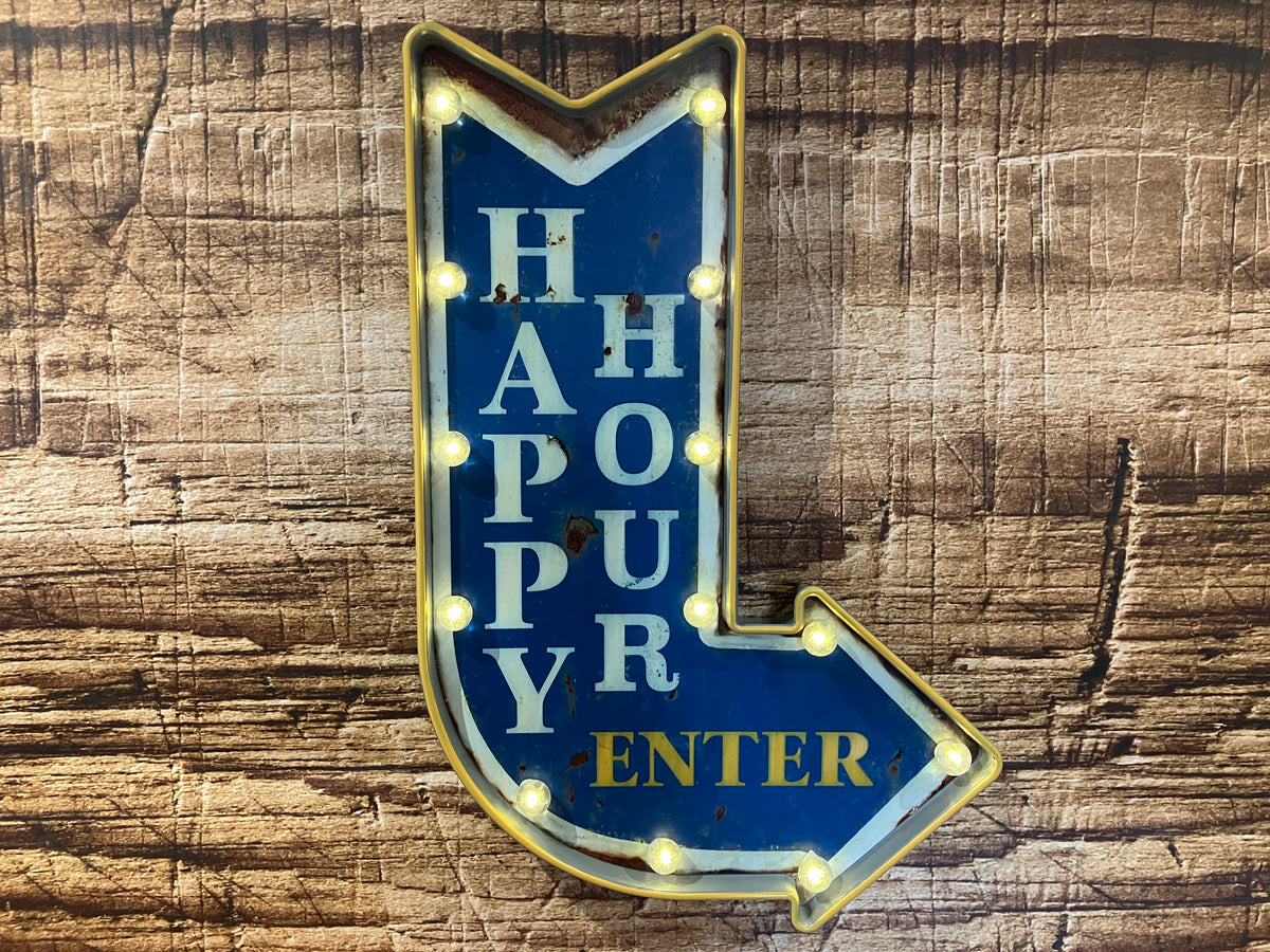 Wandbord pub verlichting "HAPPY HOUR"